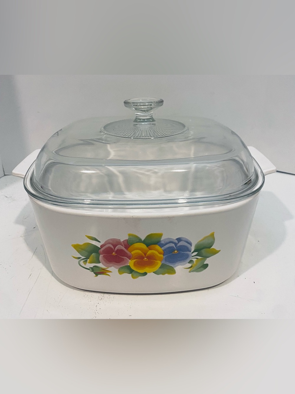 Vintage CorningWare Summer Blush Pansy Casserole Dish 3L / 5L with Pyrex Lid G-1